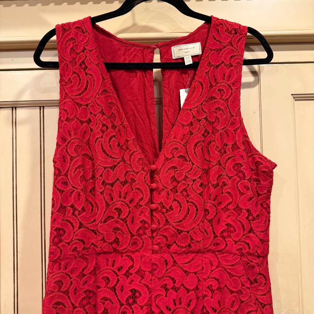 Moulinette Soeurs Anthropologie Jaeda Red Lace Wide Leg Jumpsuit Size 12 - Pict